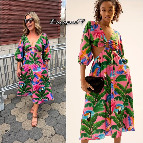 Anthropologie Dresses & Skirts - NWT, Farm Rio x Anthropologie Tropical Printed V-Neck Cutout Dress